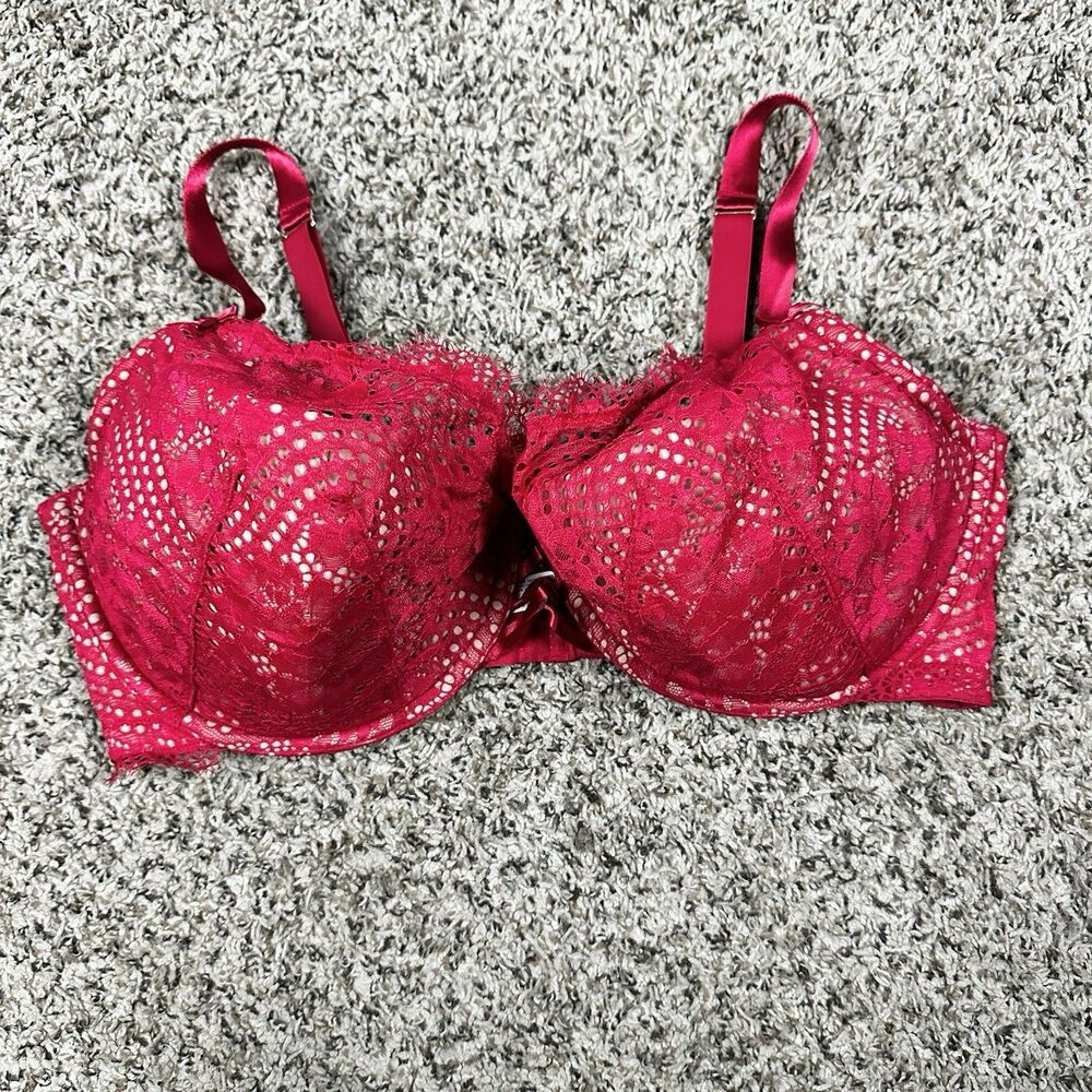 CACIQUE 42F Red Lightly Lined French Balconette BRA UNDERWIRE 4 Hook Closure